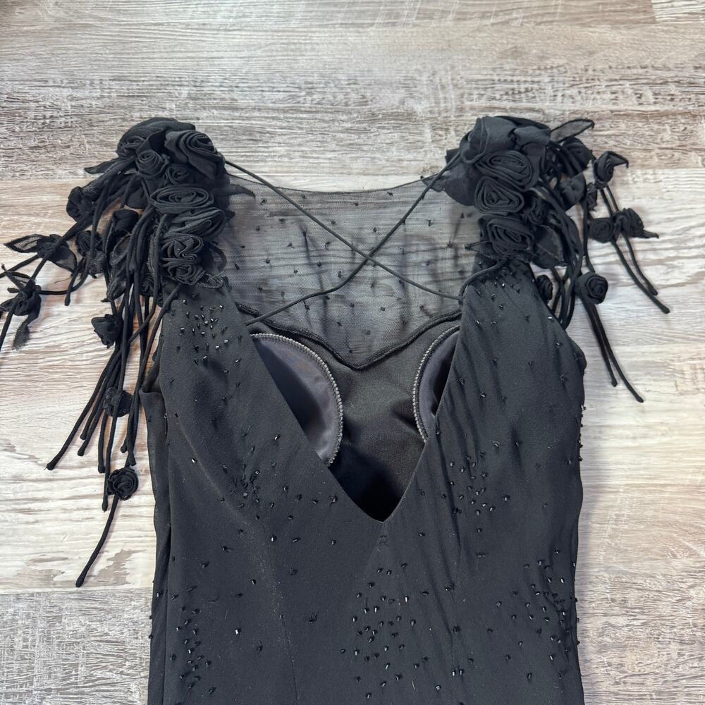 Vintage Sue Wong Y2K Black Silk Beaded Dress Dark Fairy Goth Homecoming Formal 2 - Picture 8 of 13